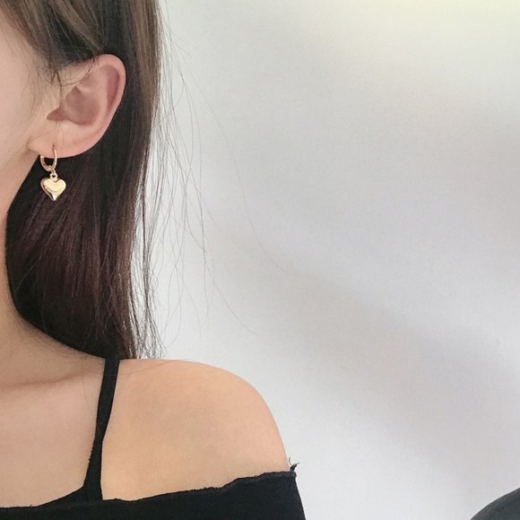 Heart Charm Hoop Earrings - Picture 3 of 7